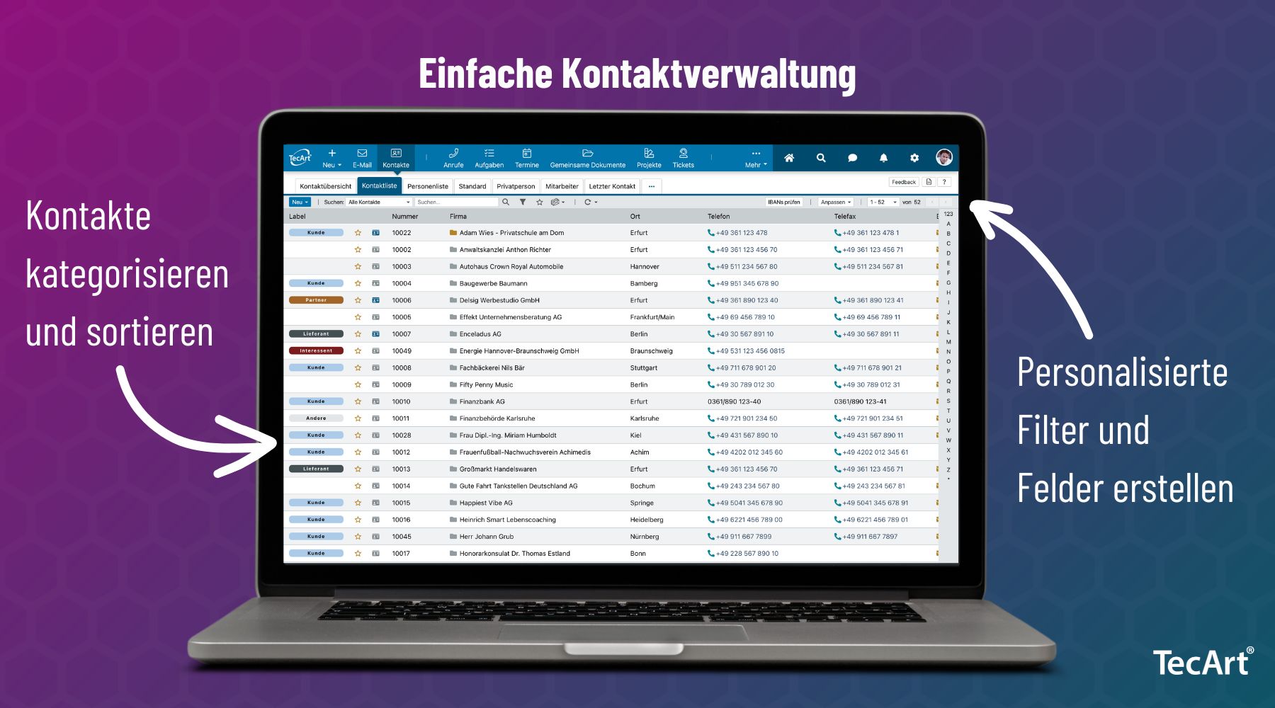 Kontakte effizient verwalten im TecArt CRM